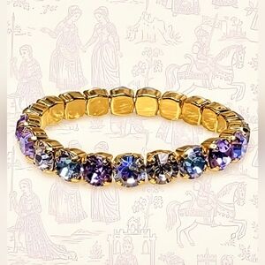 Sparkling Lavender Fields in Crystal On 14K Gold Plated Stretchy Bracelet